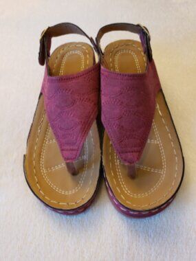 Faux Leather Casual Flat Shoes Flip Flop Strappy Buckle Toe Thong Sandals Size 6